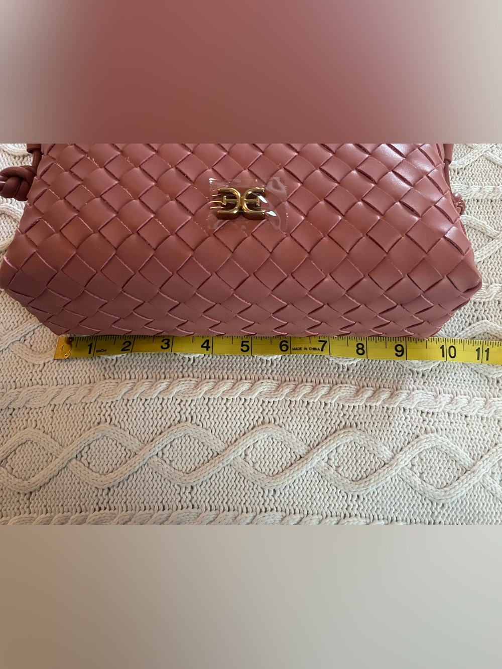 New! Sam Edelman Woven Soft Pink “Margo” Leather Crossbody Bag - Picture 7 of 16
